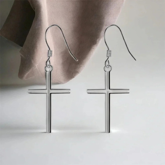 Silver Plated Cross Earrings - Picture 1 of 3